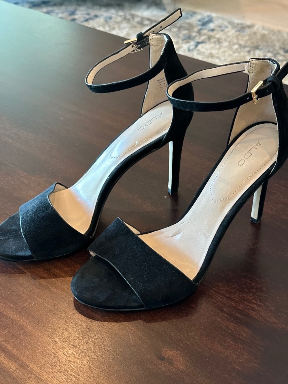 ALDO ankle strap black suede high heels size 8